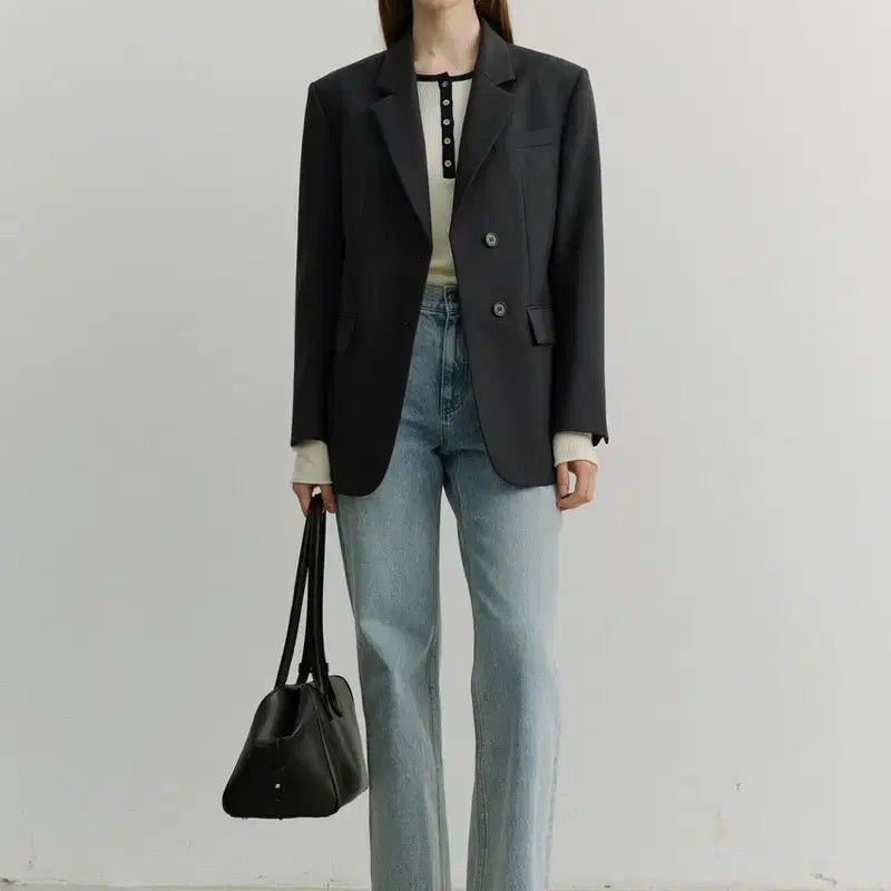 [BUNJANG] Dunst Essential Wool Two-Button Blazer Jacket Black S / 던스트 에센셜 울 투 버튼 블레이저 자켓 블랙 s