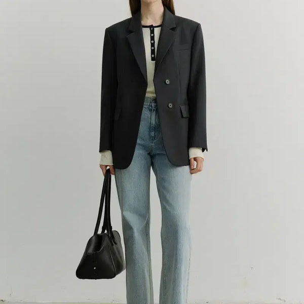 [BUNJANG] Dunst Essential Wool Two-Button Blazer Jacket Black S / 던스트 에센셜 울 투 버튼 블레이저 자켓 블랙 s
