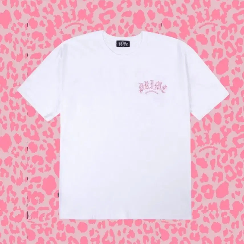 [BUNJANG] PRIME MEMBERS Leopard Pink Logo T-Shirt White / 프라임 멤버스 레오파드 핑크 로고 반팔 티셔츠 화이트 갸루