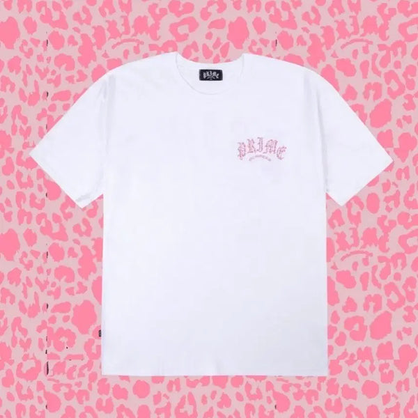 [BUNJANG] PRIME MEMBERS Leopard Pink Logo T-Shirt White / 프라임 멤버스 레오파드 핑크 로고 반팔 티셔츠 화이트 갸루