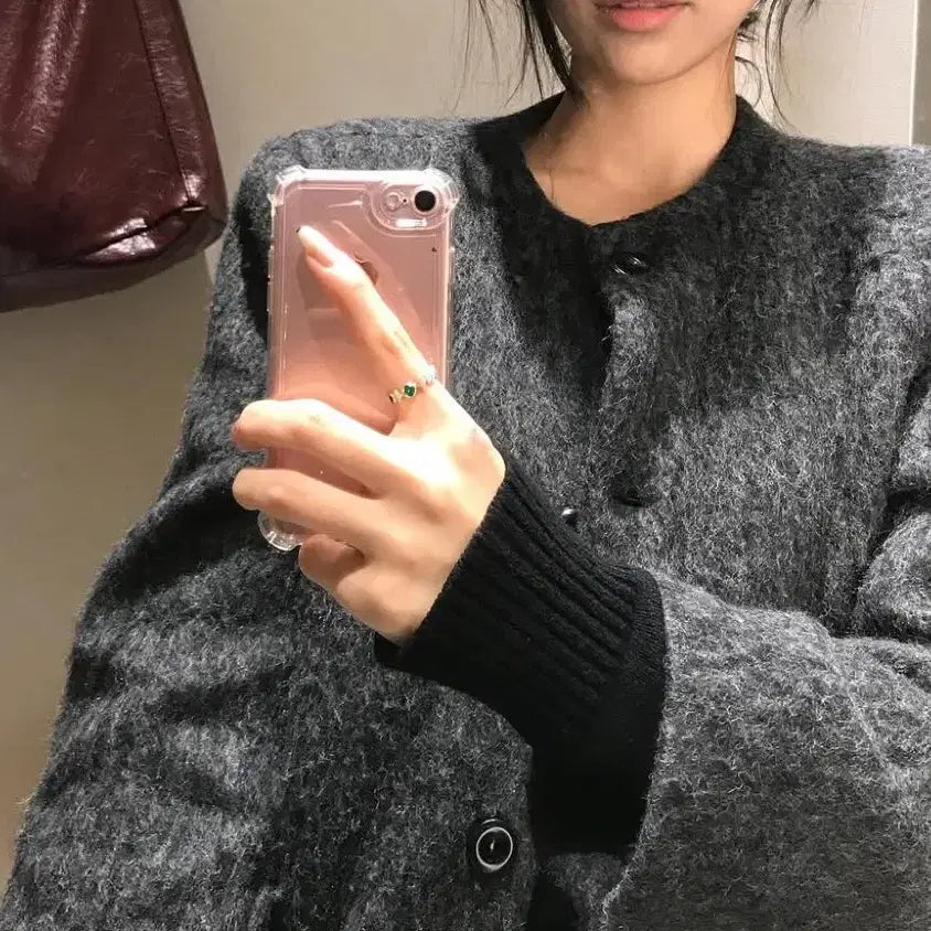 [BUNJANG] Wool Mohair Round Collarless Hairy Jacket / 울 모헤어 라운드 노카라 헤어리자켓