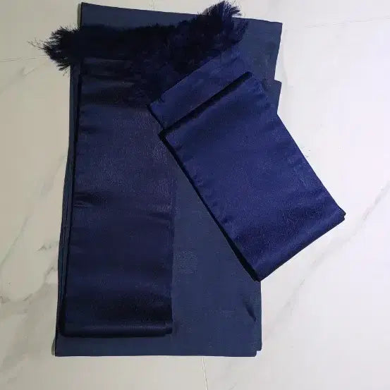 [BUNJANG] Navy Feather Trimmed Hanbok Muffler Set (3 Pieces) / 네이비색 깃털 장식 한복 머플러 3개 셋트
