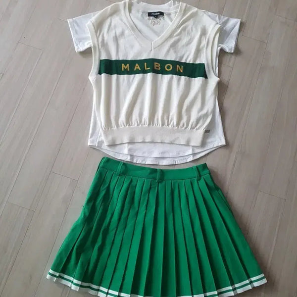 [BUNJANG] Malbon Golf Short Sleeve Knit Set Skirt / 말본 골프 스커트 반팔 니트 세트