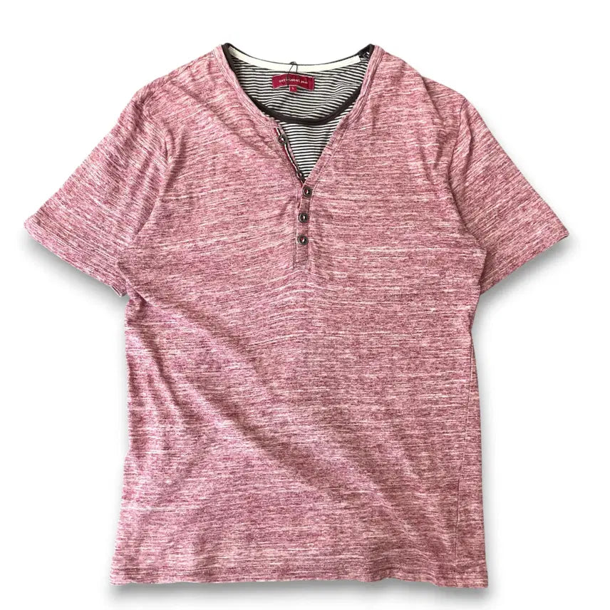 [BUNJANG] JPN Melange Pink Henley Short Sleeve T-Shirt L / JPN 안티레이블진 멜란지 핑크 헨리넥 반팔 티셔츠 L