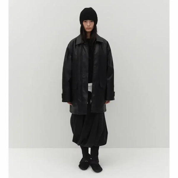 [BUNJANG] LOWTIDE Leather Padded Jacket Black / 로우타이드 LOWTIDE 레더 패디드 자켓 블랙