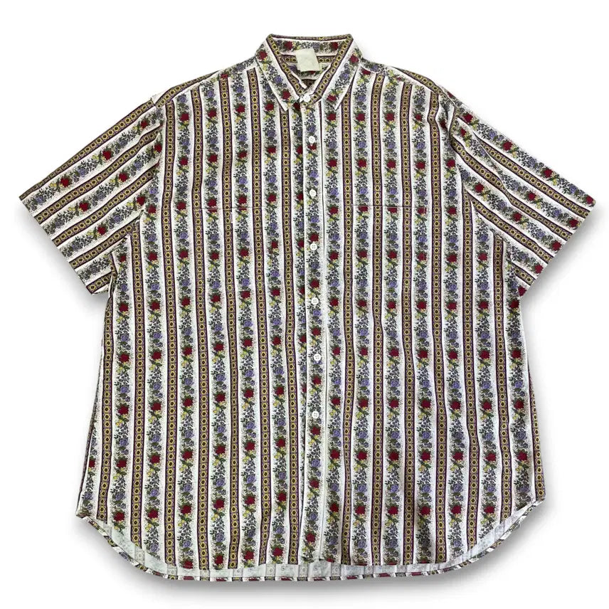 [BUNJANG] Vintage Striped Floral Shirt / JPN 엔틱 스트라이프 플로럴 빈티지 셔츠