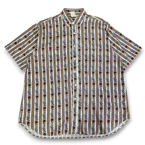 [BUNJANG] Vintage Striped Floral Shirt / JPN 엔틱 스트라이프 플로럴 빈티지 셔츠
