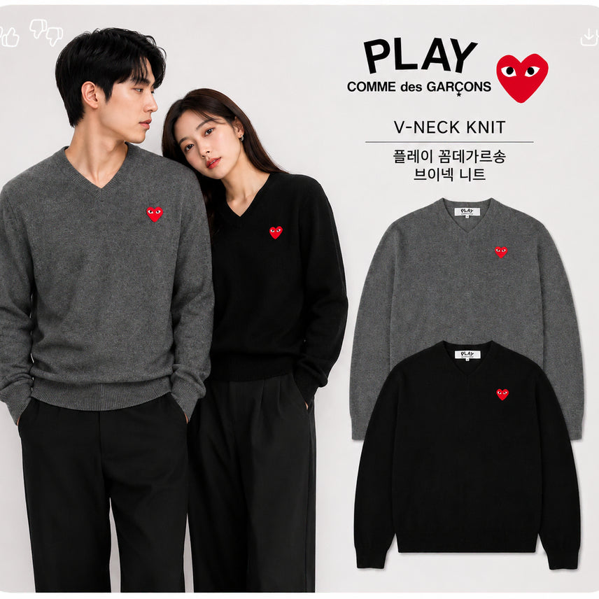 [BUNJANG] Comme des Garçons PLAY V-Neck Knit / (정품 무료배송) 꼼데 브이넥 니트