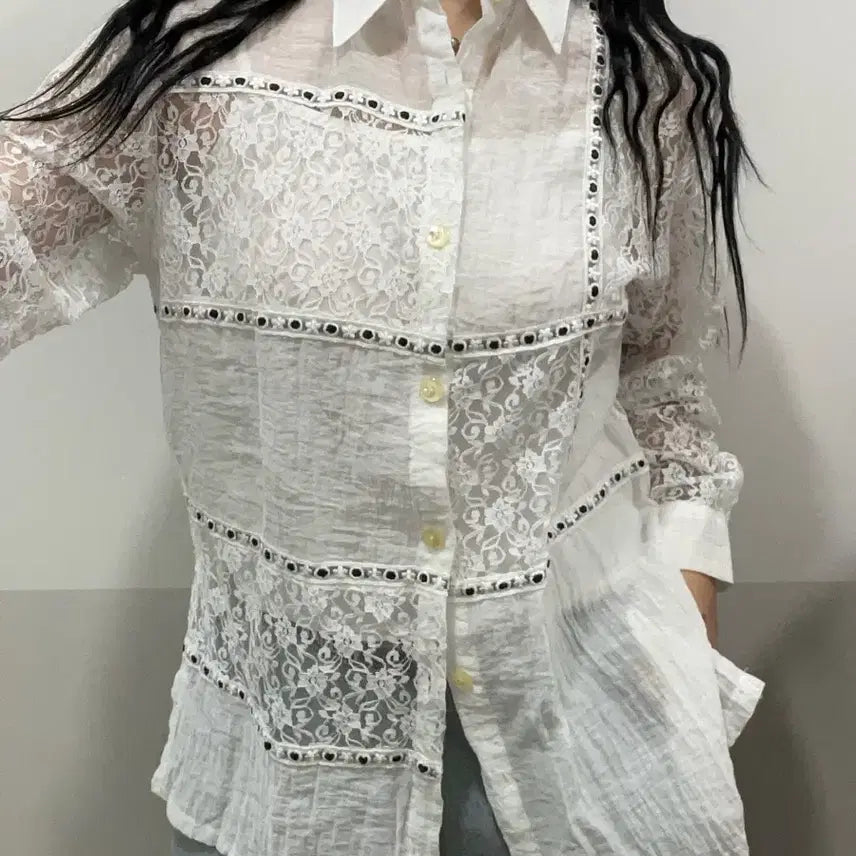 [BUNJANG] Vintage Ethnic Lace Patchwork Mix Blouse Shirt / Vtg 빈티지 에스닉 레이스 패치워크 믹스 블라우스 셔츠
