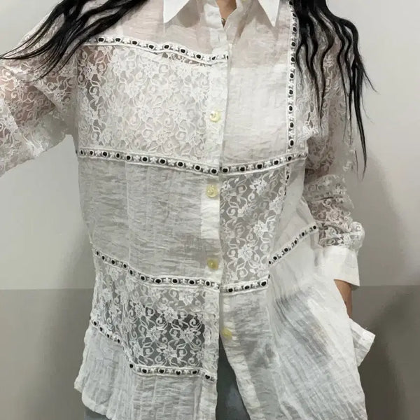 [BUNJANG] Vintage Ethnic Lace Patchwork Mix Blouse Shirt / Vtg 빈티지 에스닉 레이스 패치워크 믹스 블라우스 셔츠