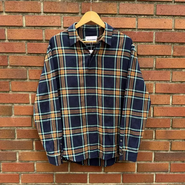[BUNJANG] Solid Homme 19FW Half-Button Check Shirt / Solid Homme 솔리드옴므 19fw 하프버튼 체크 셔츠