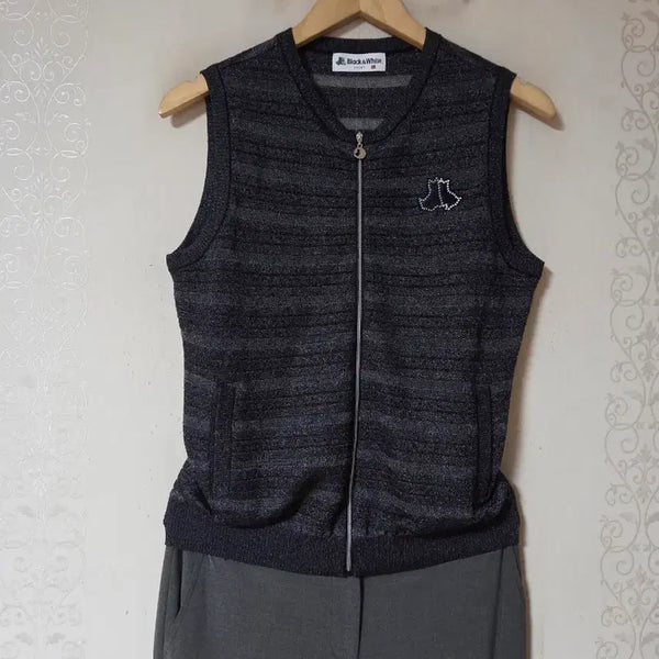 [BUNJANG] Black & White Punching Zip-Up Vest L / 블랙앤화이트  펀칭 세미 시스루 집업 조끼 L 66