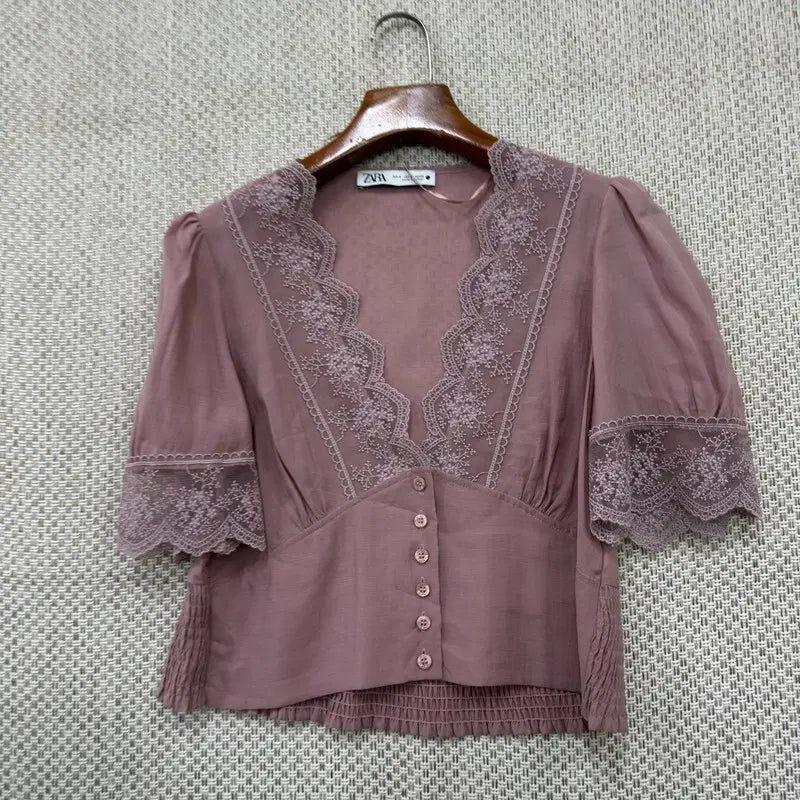 [BUNJANG] ZARA Mori Short Sleeve Blouse - Size S / 자라 ZARA 모리 반팔 블라우스 S H02436