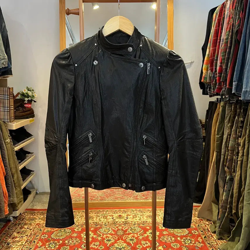 [BUNJANG] Minimum Reflex Lambskin Double Rider Leather Jacket (Size 55) / [55] 미니멈 램스킨 더블라이더 가죽자켓