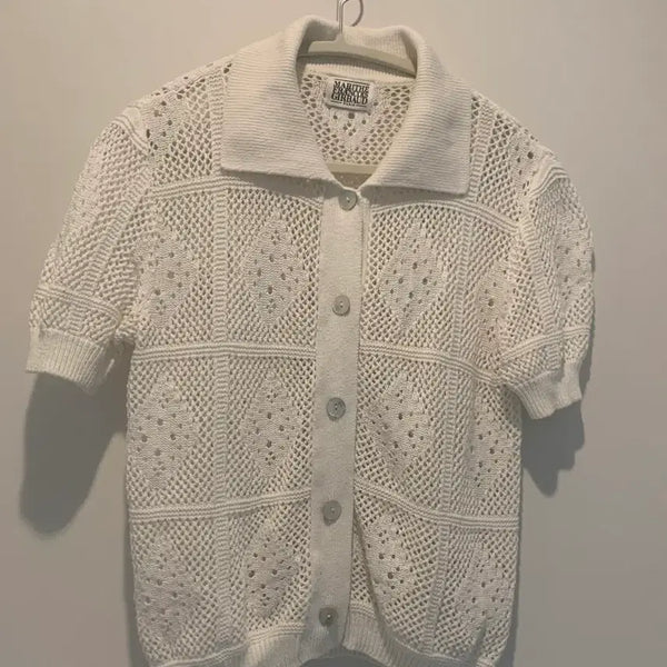 [BUNJANG] Marithe Francois Girbaud White Knit Short Sleeve Top / 마리떼 프랑소와 저버 화이트 니트 반팔