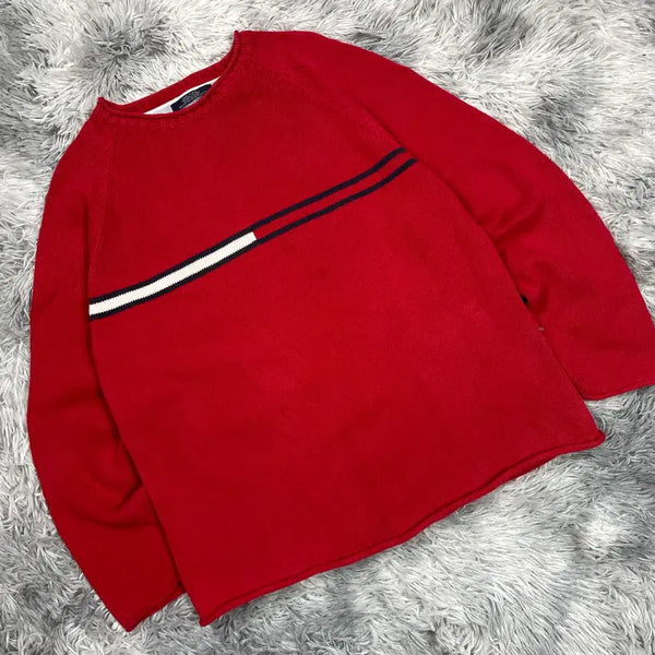 [BUNJANG] Tommy Hilfiger Striped Flag Red Knit Sweater L (XXL Tag) / 타미힐피거 스트라이프 플래그 레드 니트 5615