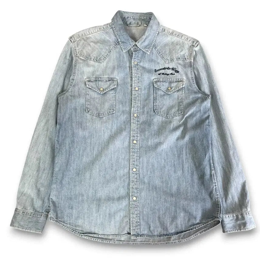 [BUNJANG] Proide Original Script Embroidery Western Denim Shirt XL / JPN 프로이데 오리지널 필기체 자수 웨스턴 데님 셔츠 XL