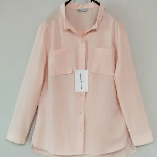 [BUNJANG] Women's Long Sleeve Blouse (Size 66/77) - Stretchy Fabric / 새옷 66 77 연살구 스판 짱짱 작은카라 긴팔 블라우스