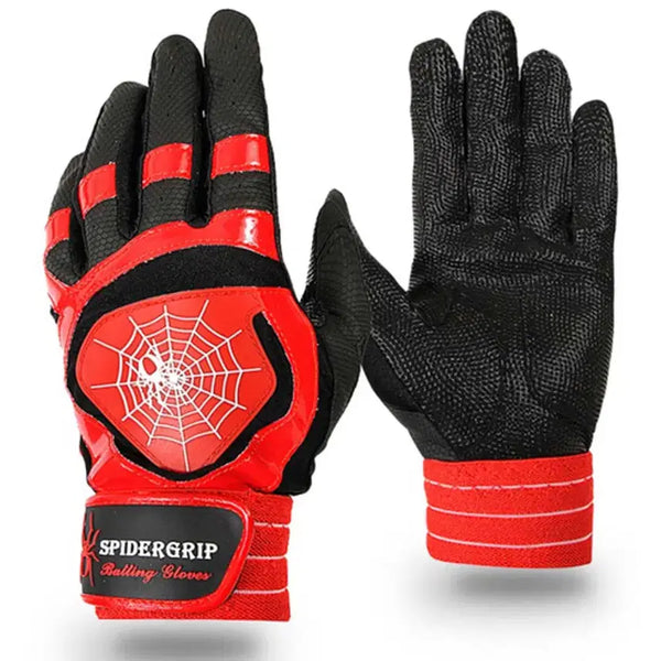 [BUNJANG] Spider Grip Synthetic Leather Baseball Batting Gloves (L) - Black/Red / 스파이더 그립 야구 배팅장갑 합피 블랙/레드 (L)