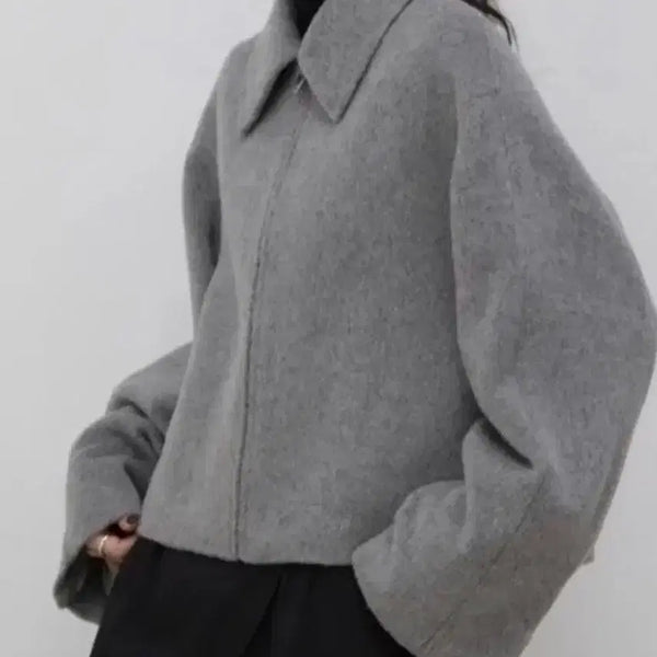 [BUNJANG] trimingbird Traum Short Zip-Up Jacket - Gray Alpaca Wool Short Coat / 트리밍버드 트라움 숏 집업 재킷 그레이 알파카 울 숏코트