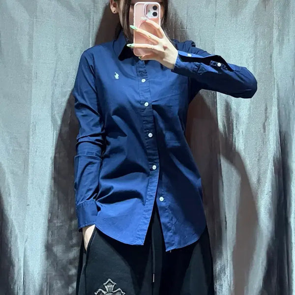[BUNJANG] Polo Ralph Lauren White Pony Women's Navy Shirt Size 2 / 2 폴로랄프로렌 화이트 포니 우먼스 네이비 셔츠