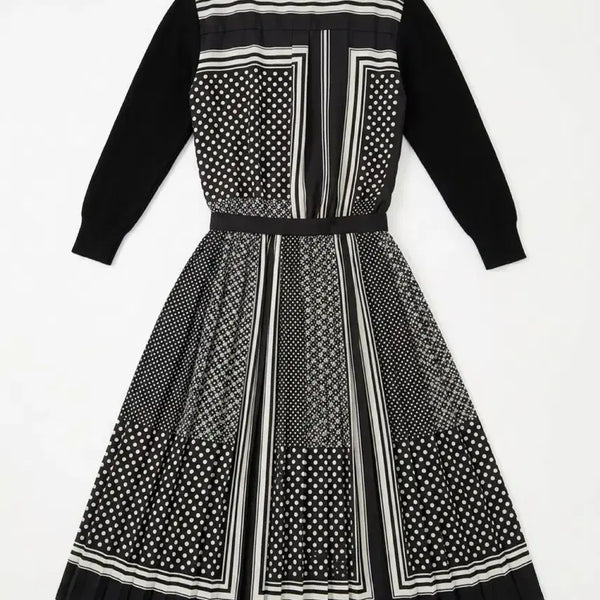 [BUNJANG] Women's Patchwork Pattern Black Long Dress / 여성F/ 뒷반전 패치워크 패턴 블랙 원피스 vtgk