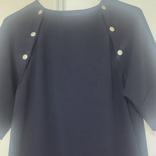[BUNJANG] Theory Dark Navy Midi Dress with Gold Button Detail / 장품 띠어리 다크 네이비 원피스