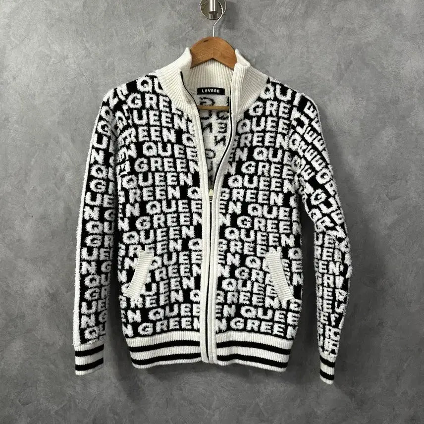 [BUNJANG] LEVAN Logo Pattern Zip-Up Knit L / 레반 로고 패턴 집업 니트 L