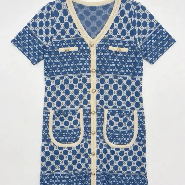 [BUNJANG] Blue Dot Pattern Knit Dress / 여성F/ 블루 도트 패턴 트의드풍 니트 원피스 vtgk