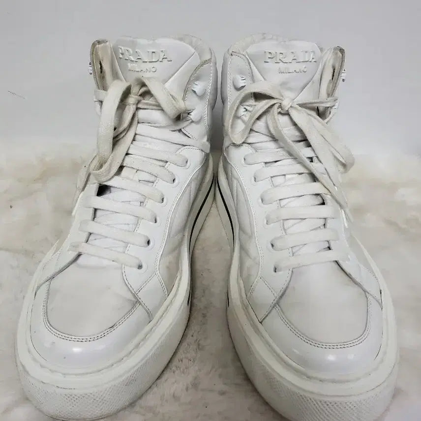 [BUNJANG] Prada Milano White High-Top Sneakers / 프라다 밀라노 화이트 하이탑 스니커즈 정품 9사이즈