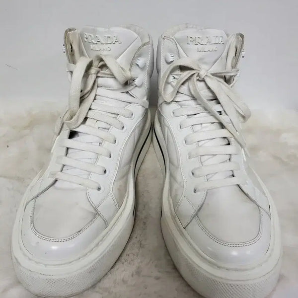 [BUNJANG] Prada Milano White High-Top Sneakers / 프라다 밀라노 화이트 하이탑 스니커즈 정품 9사이즈