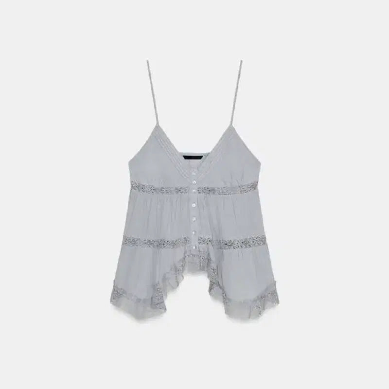 [BUNJANG] Zara Embroidered Strap Tank Top - Sky Blue, Size M / zara 자수 스트랩 나시 소라 M