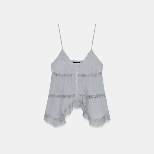 [BUNJANG] Zara Embroidered Strap Tank Top - Sky Blue, Size M / zara 자수 스트랩 나시 소라 M