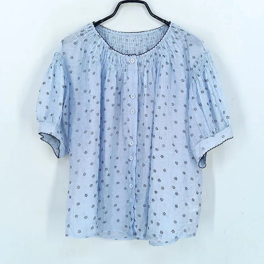 [BUNJANG] Love&Show Women's Summer Thin Short Short-Sleeve Blouse (Light Blue, Free Size) / 러브앤쇼 여성 여름 얇은 숏 반팔블라우스 연블루F(HU46498)