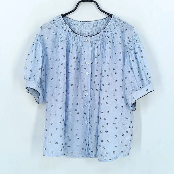 [BUNJANG] Love&Show Women's Summer Thin Short Short-Sleeve Blouse (Light Blue, Free Size) / 러브앤쇼 여성 여름 얇은 숏 반팔블라우스 연블루F(HU46498)
