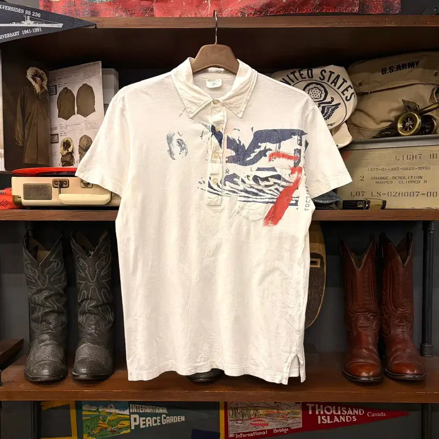 [BUNJANG] Polo Ralph Lauren 80s-90s Sailing Stencil Print Short Sleeve Polo Shirt / 80~90s 폴로 랄프로렌 세일링 스텐실프린팅 반팔 카라티 N2378