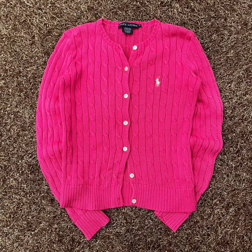[BUNJANG] Ralph Lauren Pink Cable Knit Cardigan / S 랄프로렌 핑크 케이블 니트 가디건