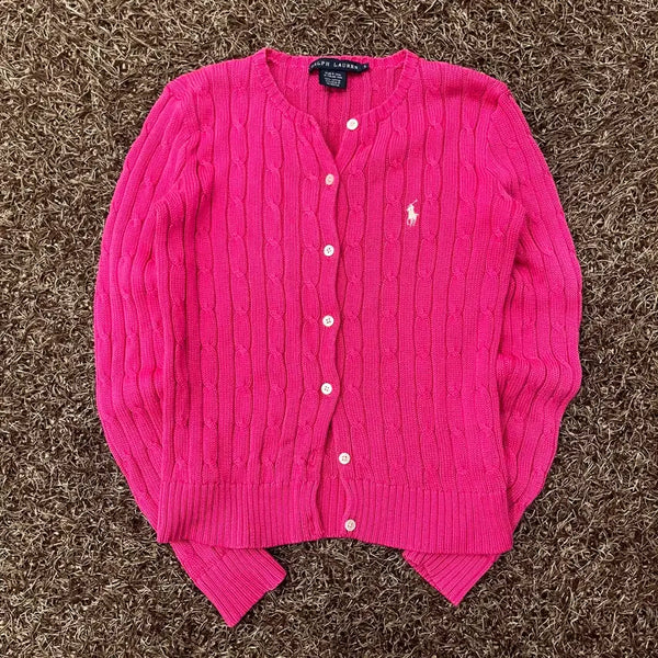 [BUNJANG] Ralph Lauren Pink Cable Knit Cardigan / S 랄프로렌 핑크 케이블 니트 가디건