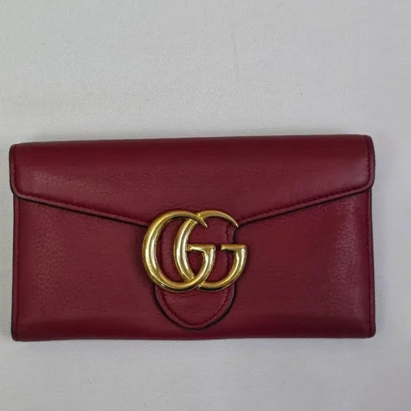 [BUNJANG] Gucci GG Marmont Flap Long Wallet Red Leather / 구찌 GG 마몽 플랩 장지갑 레드