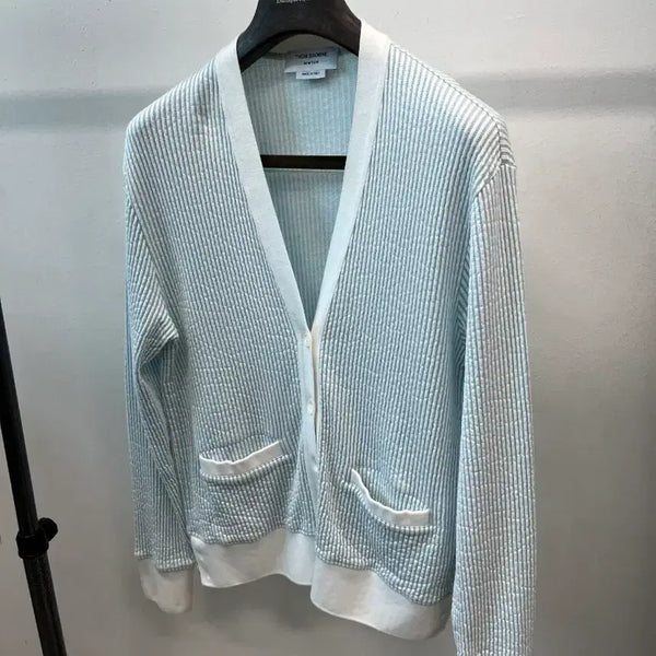 [BUNJANG] Thom Browne Seersucker Cardigan Size 2 / 100) 톰브라운 시어서커 가디건
