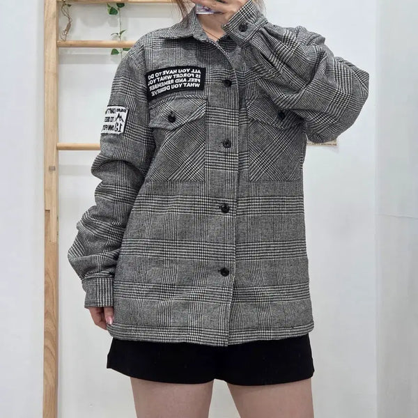 [BUNJANG] Diagonal Arrow Glen Check Quilted Patch Shirt Jacket M / [프립]M/다이아고날 애로우 글렌체크 누빔 패치 셔츠 자켓