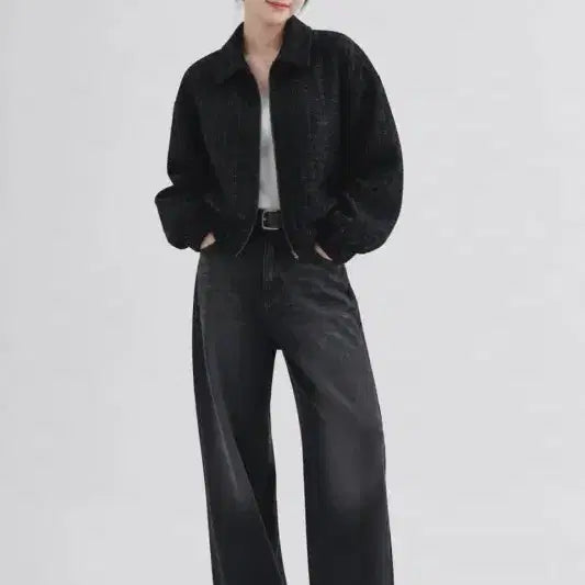 [BUNJANG] Black Women's Zip-Up Jacket (Free Size) / 블랙 여자 FREE 집업 자켓 새상품 O0961