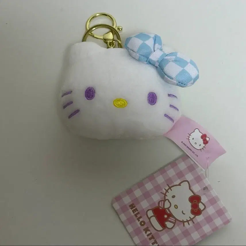 [BUNJANG] Hello Kitty Face Keyring (Blue Check Ribbon) / 헬로키티 얼굴 키링 (블루 체크 리본)