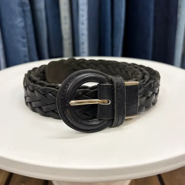 [BUNJANG] Black Braided Genuine Leather Belt / 블랙 브레이디드 리얼 레더 벨트