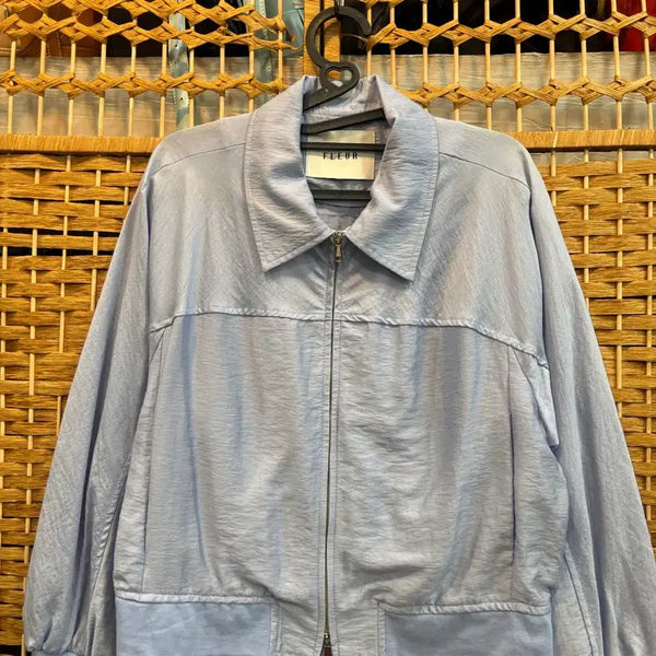 [BUNJANG] Sky Blue Cropped Collar Zip-Up Jacket / 크롭 자켓