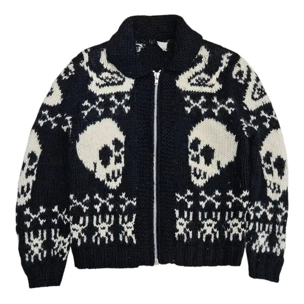 [BUNJANG] Skull Pattern Cowichan Sweater - 100% Wool / 스컬 패턴 코위찬 자켓 100 울