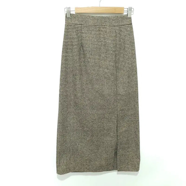 [BUNJANG] Wool Blend Plaid Long Slit Skirt / 체크 모직 롱 트임 스커트 F_W0824