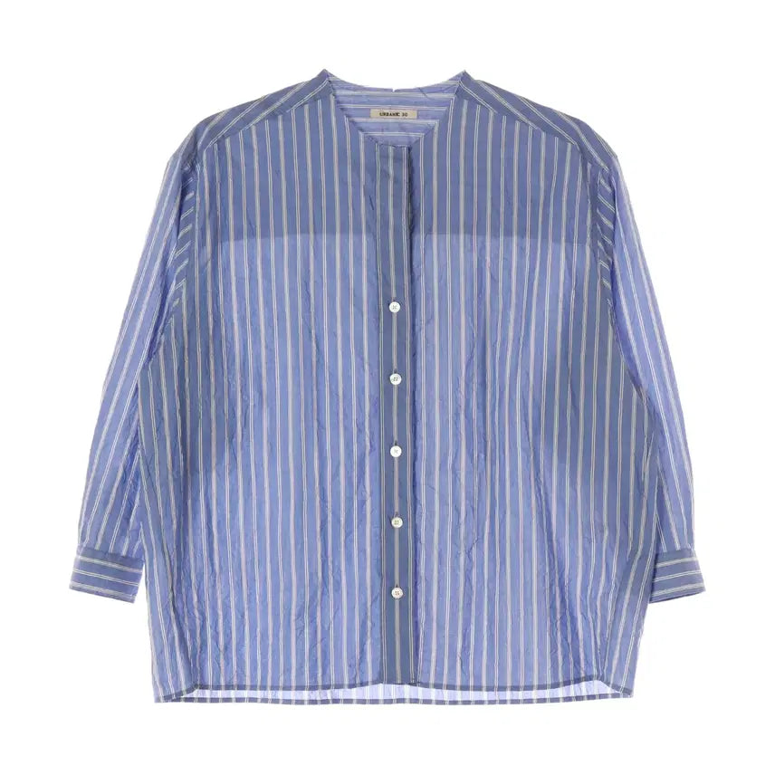 [BUNJANG] Urbanethic CHERVIL Stripe Cotton Band Collar Round Oversized Shirt / 얼바닉30 CHERVIL 처빌 스트라이프 코튼 밴드카라 라운드 오버핏 셔츠