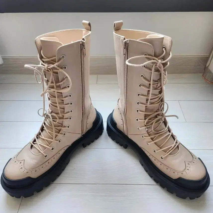 [BUNJANG] Egoist Leather Walker Boots Beige / 에고이스트 가죽 워커