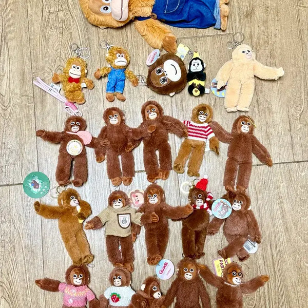 [BUNJANG] Monkey, Gorilla, Chimpanzee, Orangutan Plush Keychain Collection Bundle Set / monkey원숭이고릴라침팬지오랑우탄 오랑이 중형인형뽑기키링 열쇠가방고리인형 컬렉션(일괄)